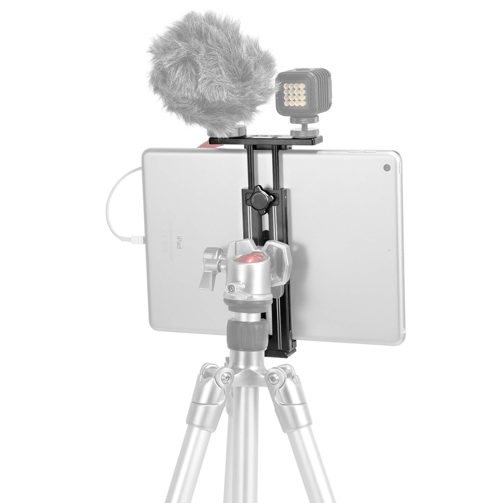 SMALLRIG Metal Holder for iPad Tripod Mount Adapter with 2 Cold Shoe, 1/4" Screw, w/Plate for Acra Swiss Standard, for iPad mini Air Pro Surface Pro (7.9” to 12.9”), Universal Tablet Clamp