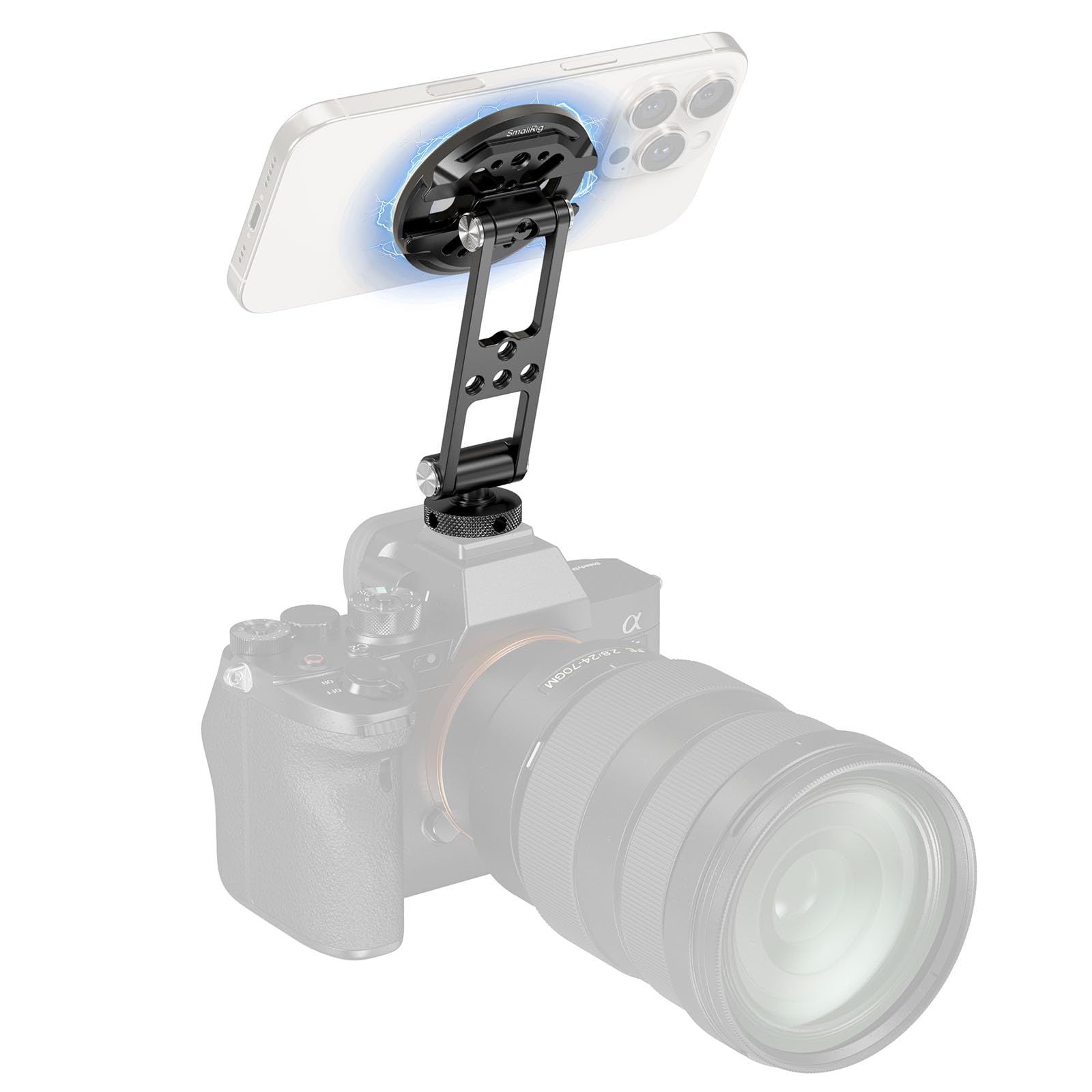 SMALLRIG Magnetic Metal Phone Mount with Cold Shoe Mount, Adjustable Rotatable Phone Tripod Holder Adapter for iPhone 17/16/15, Camera Monitoring, Tripods, Stabilizers - 5156