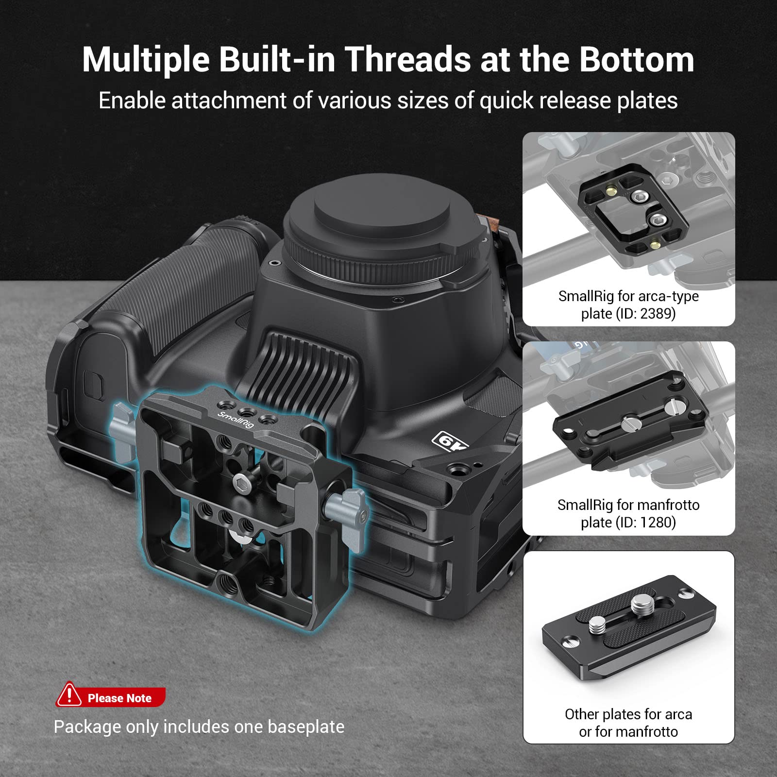 SMALLRIG Universal LWS Baseplate Compatible with DSLR and Mirrorless Camera Cages, Comes with Dual 15mm Rod Clamp