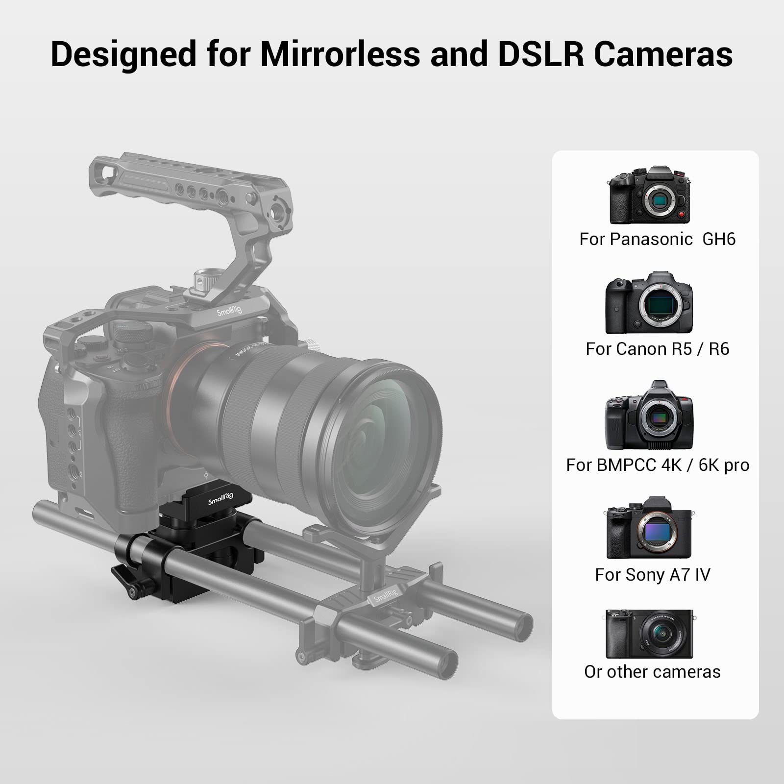 SMALLRIG Universal 15mm Rail Support System with 15mm Rod Clamp and Quick Release Plate - 2272