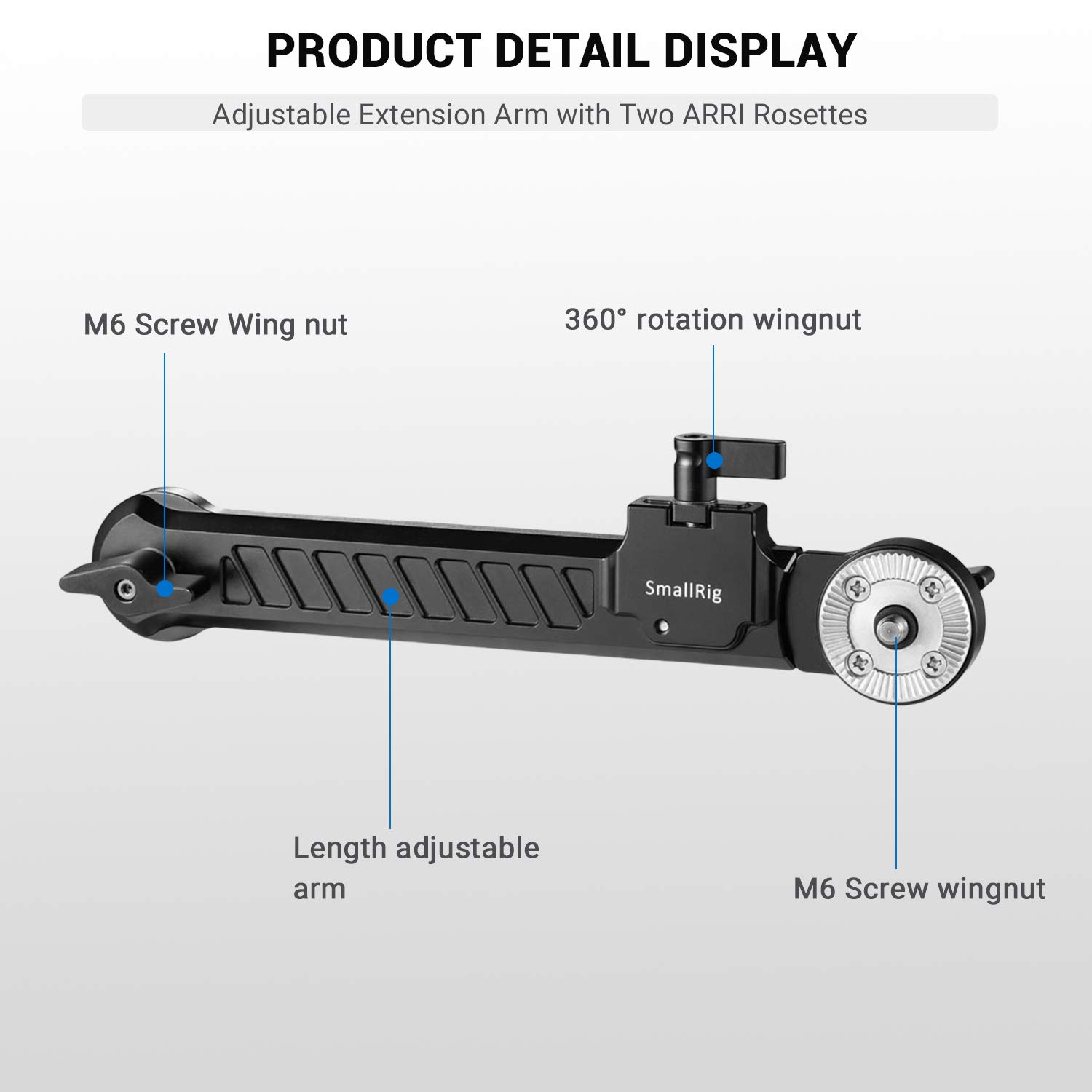 SMALLRIG Rosette Extension Arm Dogbone with Length Adjustable, M6 Rosette 31.8mm - 1870