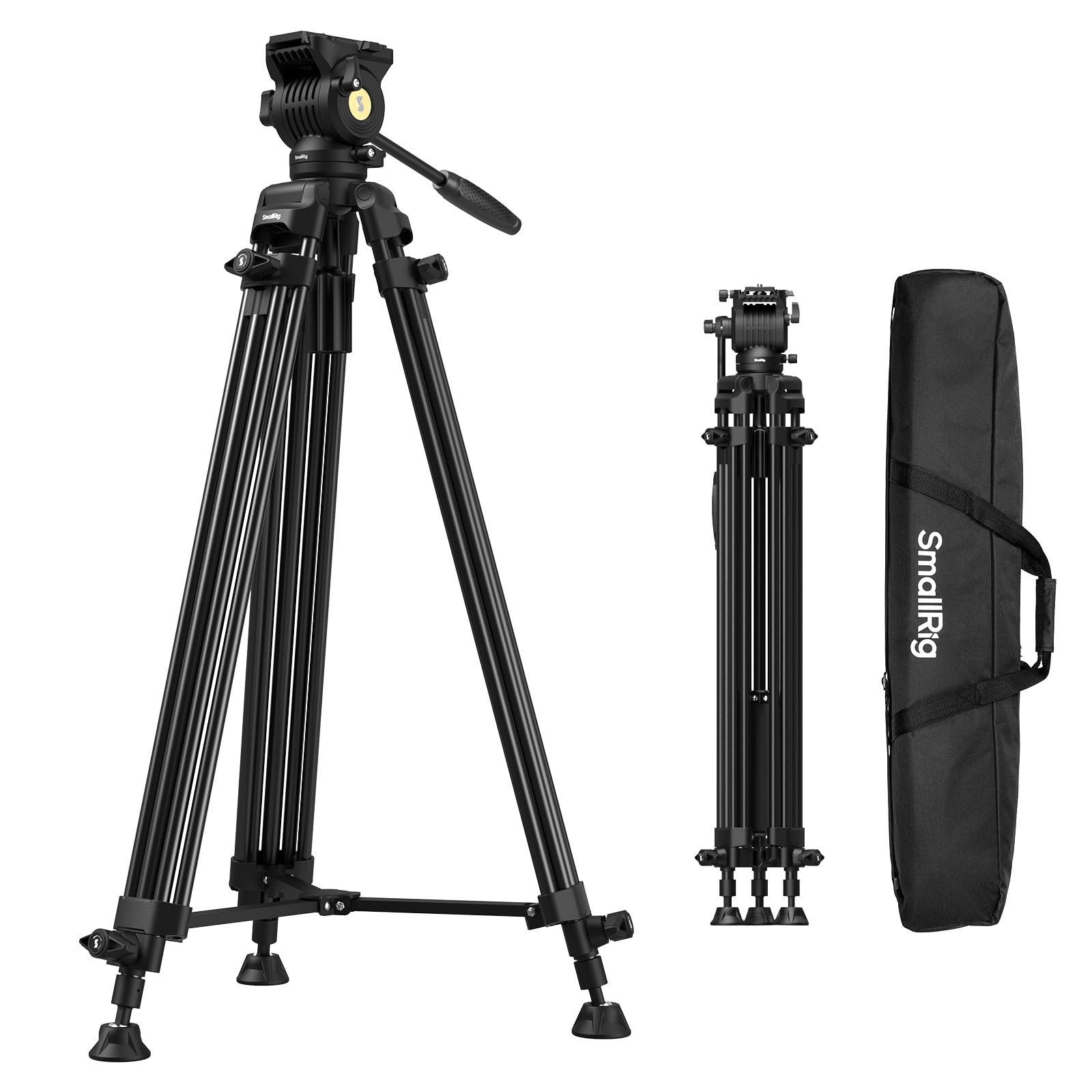 SMALLRIG 73''/186cm Heavy Duty Aluminum Alloy Video Tripod, Max Load 8kg (18lbs), Fluid Head with +85° to -78 Tilt Range, Compact Travel Tripod Weight 3.1kg(6.8lbs), Folded Height 88cm, AD-14-5440