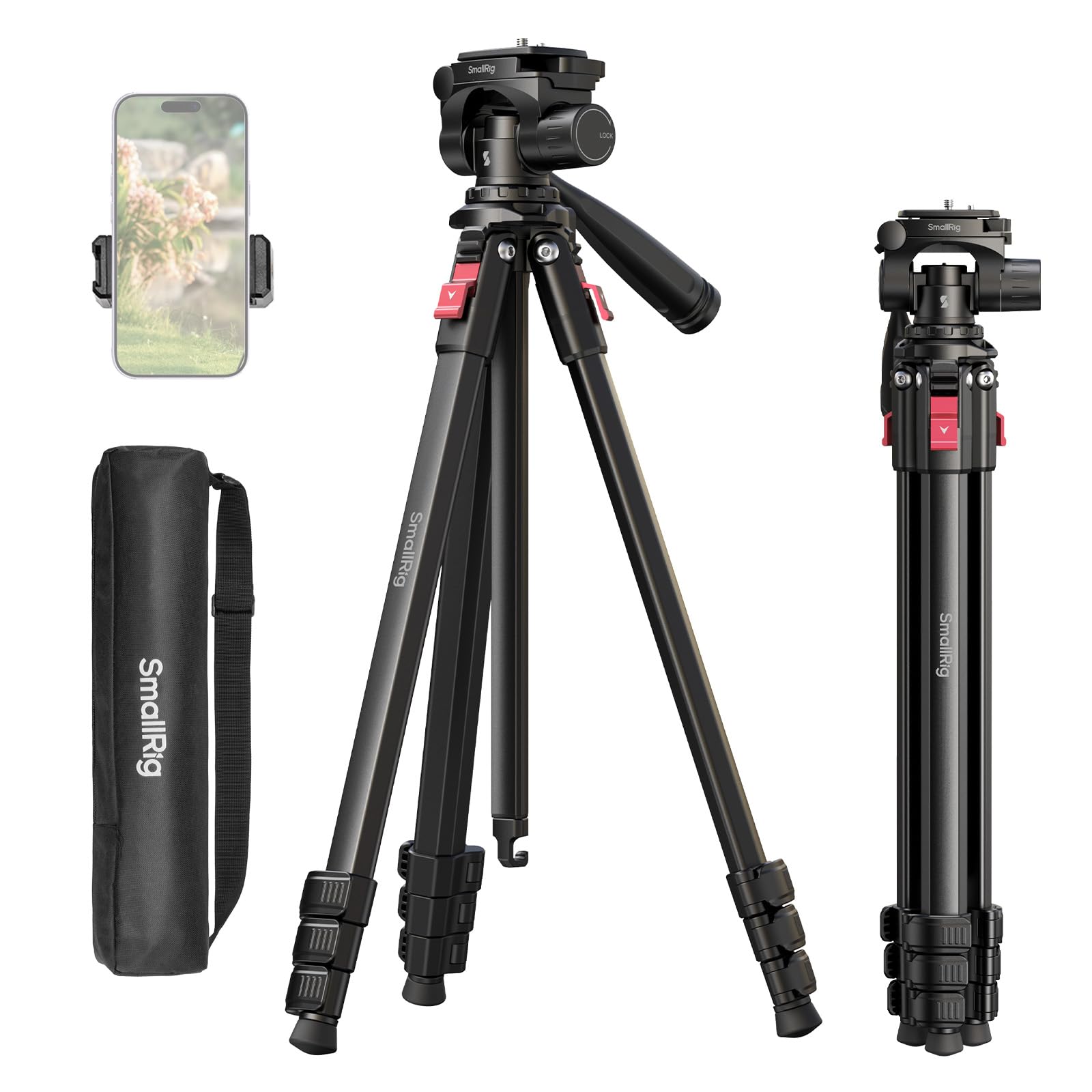SmallRig Aluminum Camera Tripod Stand AP-30, 67.7" Travel Tripod with Phone Clip & Carry Bag, Portable Tripods with Quick-Flip Lock Legs, for Live Streaming and Vlogging, Max Load 11lb