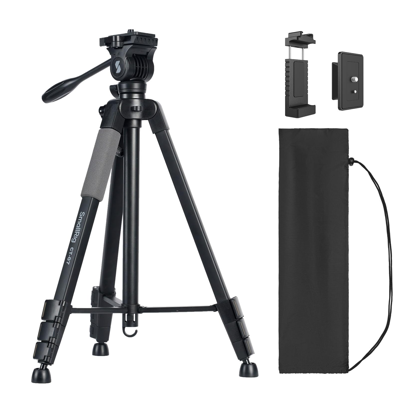 SmallRig CT-07 Aluminum Camera Tripod Stand, 63.4" Travel Tripod for iPhone and Cameras, Phone Tripods with Quick-Switch Vertical/Horizontal Mount, Adjustable Angles & Max. 4kg Load