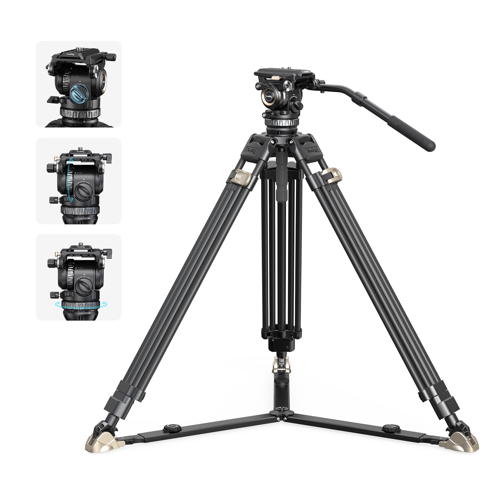 SmallRig AD-Pro8 FreeBlazer Counterbalance Carbon Fiber Video Tripod Kit, 77" Video Tripod with 6-Step Counterbalance, 4-Step Pan/Tilt Hydraulic Damping, 2 Mid-level Spreaders, Max Load 17.6lbs - 4465