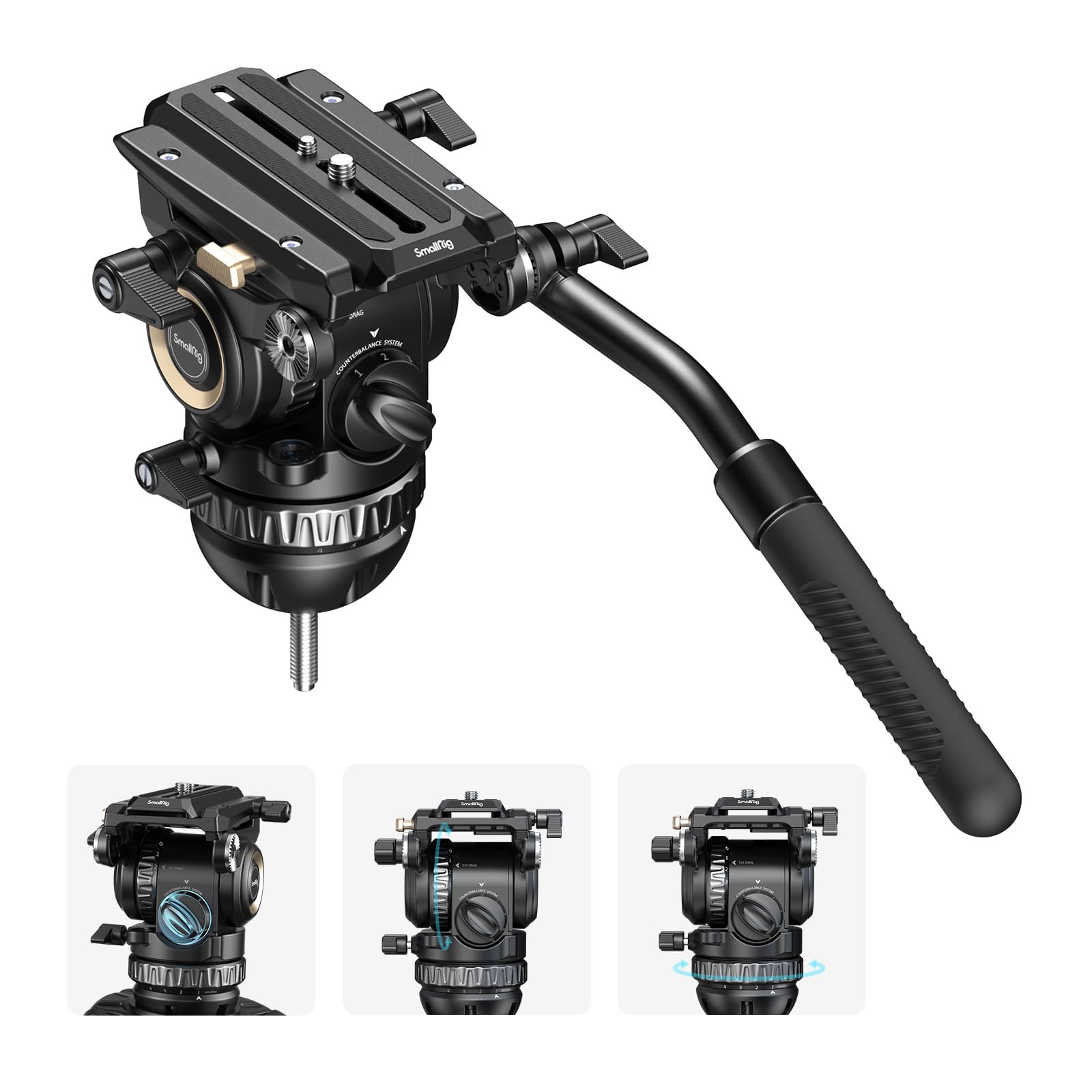 SmallRig PH8 Professional Fluid Video Head with 6-Step Counterbalance, 4-Step Pan/Tilt Hydraulic Damping, Detachable Handle, QR Plate for Manfrotto, Weight 1.8kg / 3.9lb, Load up 8kg / 17.6lb - 4287