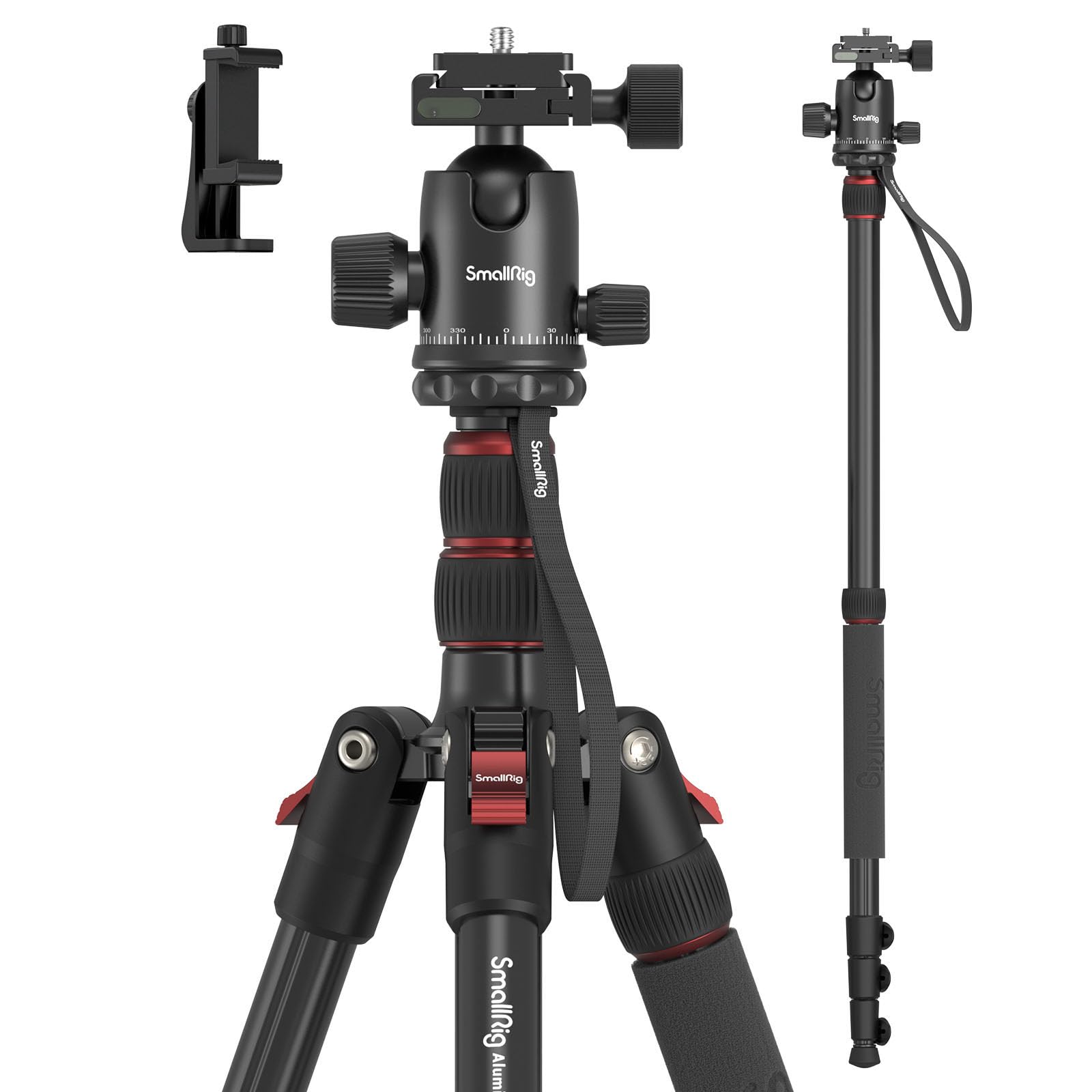 SmallRig Camera Tripod, 71" Foldable Aluminum Tripod/Monopod, 360°Ball Head Detachable, Payload 33lb, Adjustable Height from 16" to 71" for Camera, Phone