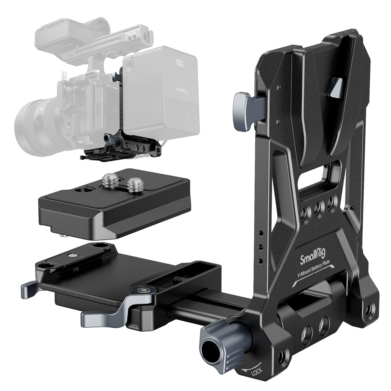 SMALLRIG Foldable V Mount Battery Plate, Tool-Free, All-in One Mounting Solution for Mirrorless/DSLR Cameras, with Modular Plate for Arca, Compact Camera Video Rig, for NEEWER V Mount Battery PS099E