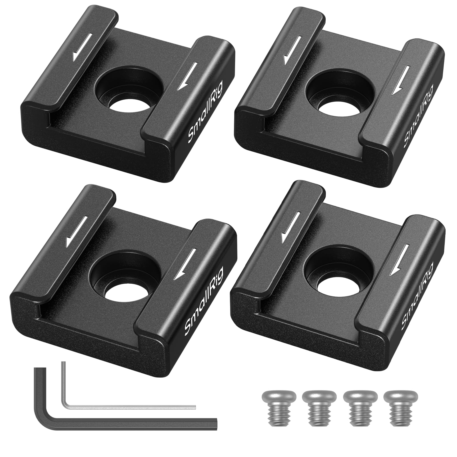 SmallRig Anti-Twist Cold Shoe Mount Adapter (4pcs) with 1/4"-20 Screws, for Flash LED Light Monitor Microphone, with Anti Twist Pins, Compatible with SmallRig Cage - 5033