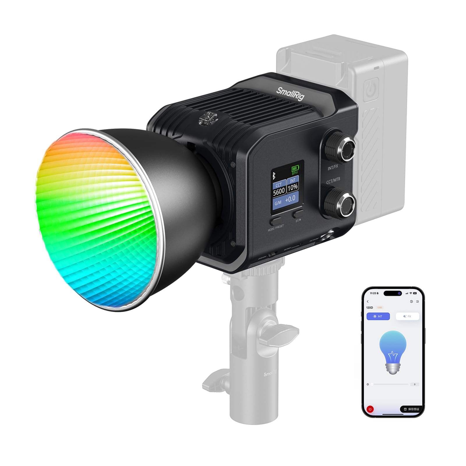 SmallRig RC 100C RGBWW LED Video Light, with App Control, 100W Mini COB Continuous Output Lighting, Handheld Spotlight 2700-10000K/CRI 96+/TLCI 98+/12 Effects, 11000Lux/1m, Lite Version Ink Blue, 5377