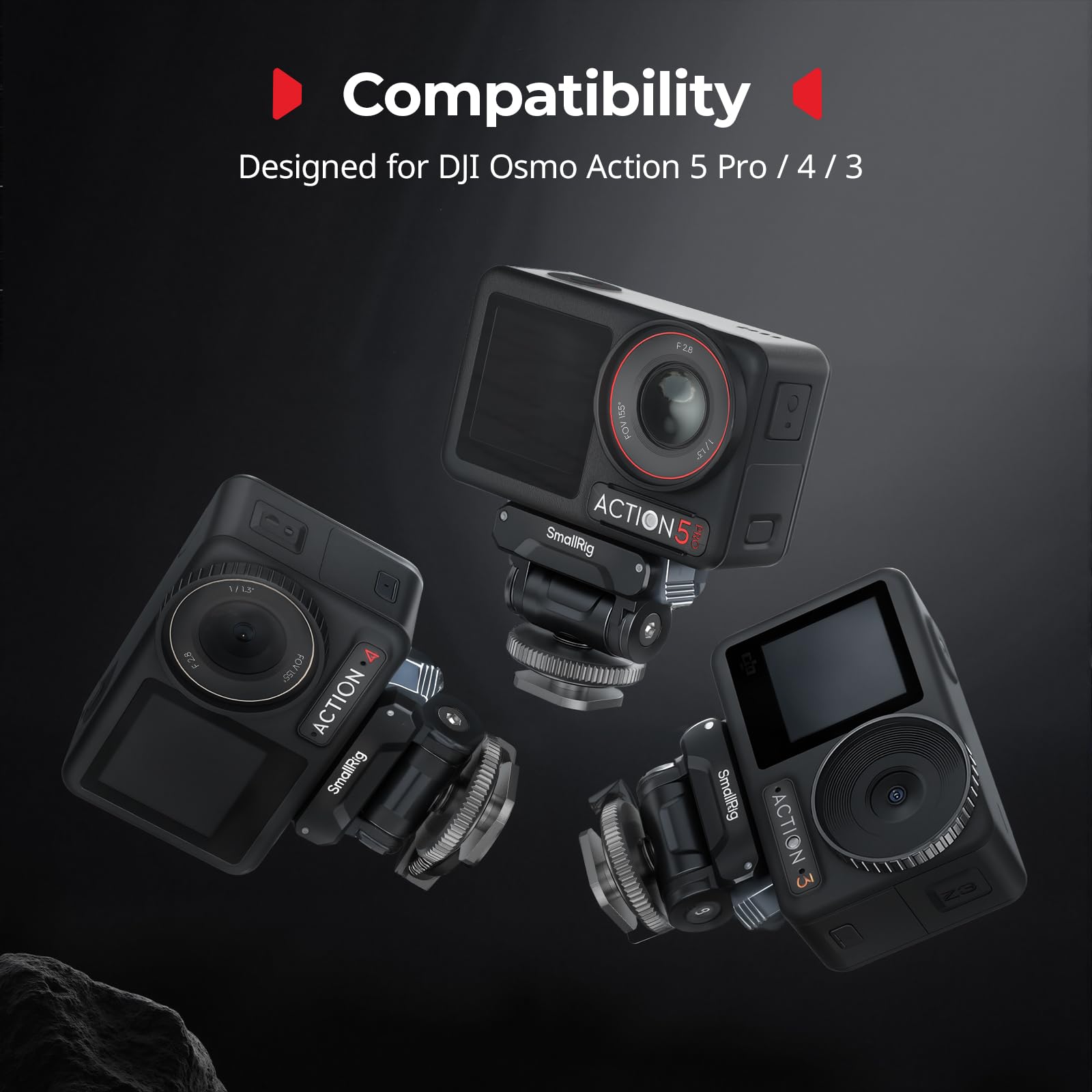 SMALLRIG Cold Shoe Adapter Mount for DJI Osmo 360 / Action 5 Pro / 4 / 3, with Quick Release Mount, 180° Tilt Adjustable - 5436