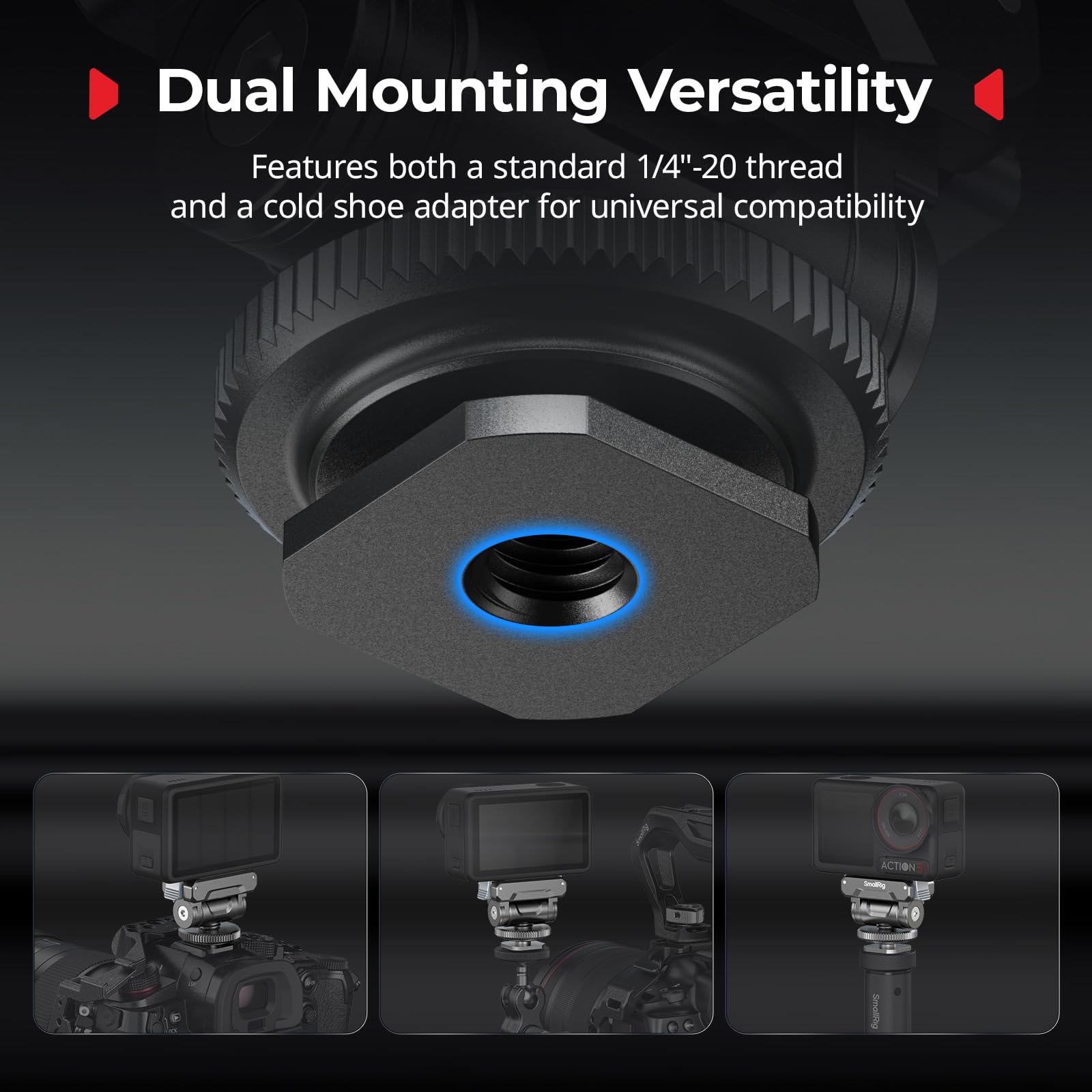 4-smallrig-cold-shoe-adapter-mount-for-dji-osmo-360-action-5-pro-4-3-with-quick-release-mount-180-tilt-adjustable-5436-3.jpg SMALLRIG Cold Shoe Adapter Mount for DJI Osmo 360 / Action 5 Pro / 4 / 3, with Quick Release Mount, 180° Tilt Adjustable - 5436