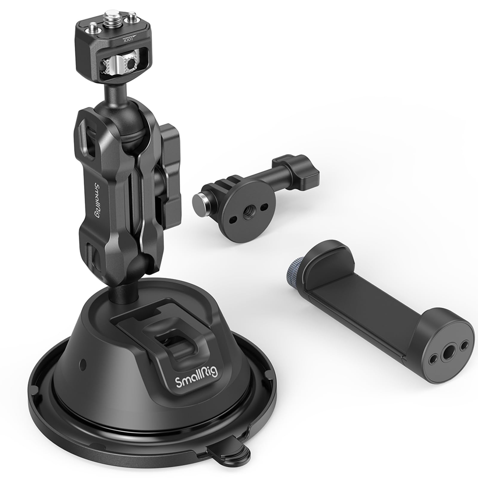 SMALLRIG Suction Cup Mount for Gopro with Anti-Twist Pin, Metal Windshield Car Mount Outside, Dash Mount with Dual Ball Head Magic Arm, Strong Patented Double-Layer Suction Cups for Vlogging - 4275