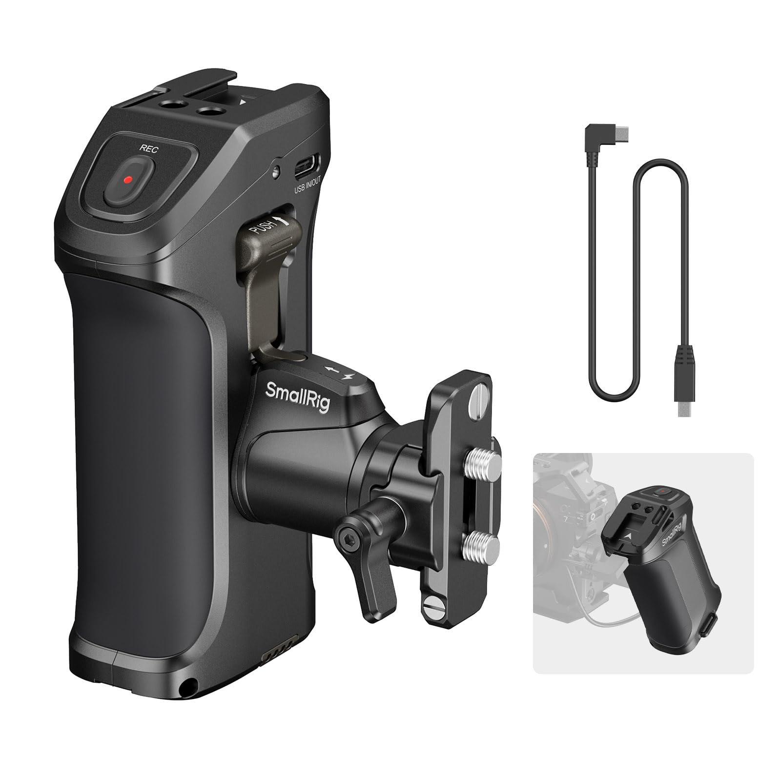 SmallRig Rotating Side Handle with Trigger REC for Sony Selected Mirrorless Cameras, for Sony Alpha 7 IV/Alpha 7R V / A7 III / FX3 / Alpha 9, Compatible with F550/570 Battery, Shutter Control