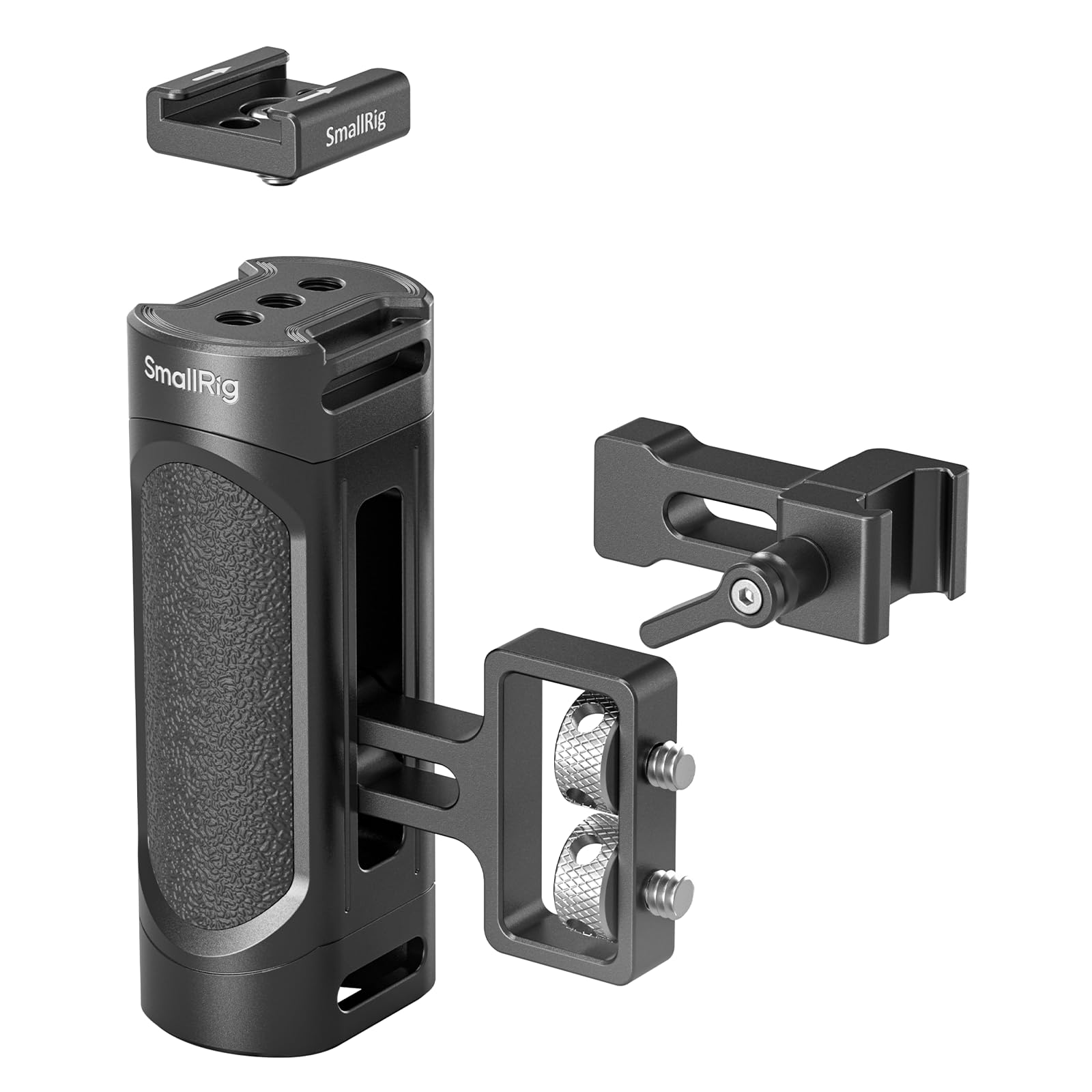 SmallRig Mini Camera Side Handle with NATO and 1/4"-20 Screws Installation Options, for Left and Right Hand, with 1/4"-20 Threaded Holes, Wrist Strap Holes, Cold Shoe, Up and Down Adjustable