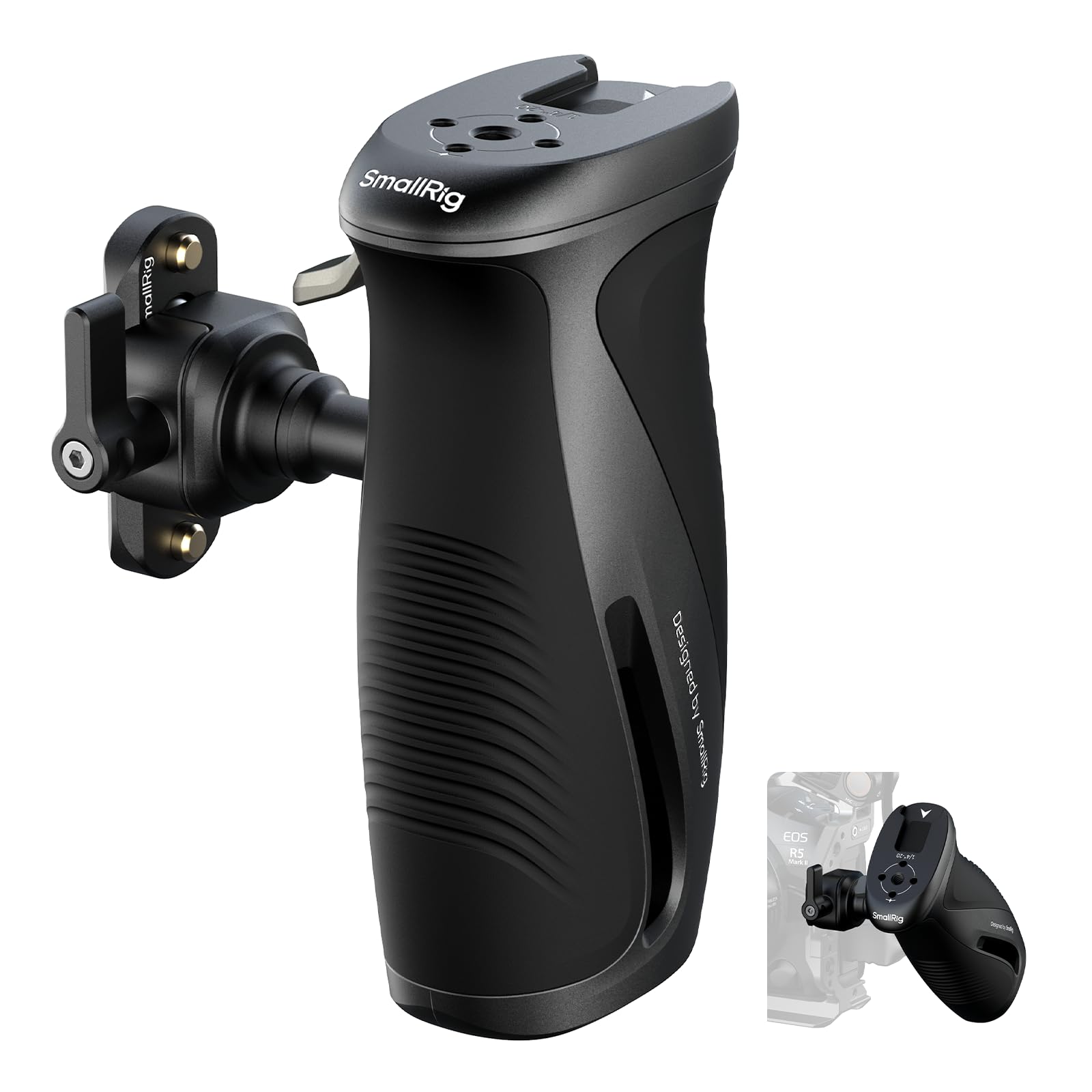 SMALLRIG Push-Button Rotating Side Handle with NATO Clamp, for Left and Right Hand, 360° Rotatable Side Handle with Anti-Slip Silicone, Max. Load 15Kg