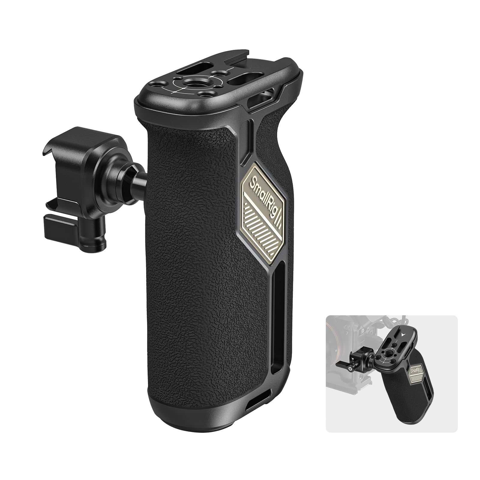 SmallRig Push-Button Rotating NATO Side Handle for Left and Right Hand, 360° Rotatable Side Handle with Anti-Slip Silicone, Camera Grip with Built-in Threaded holes, Wrist Strap Hole, Cold Shoe - 4359