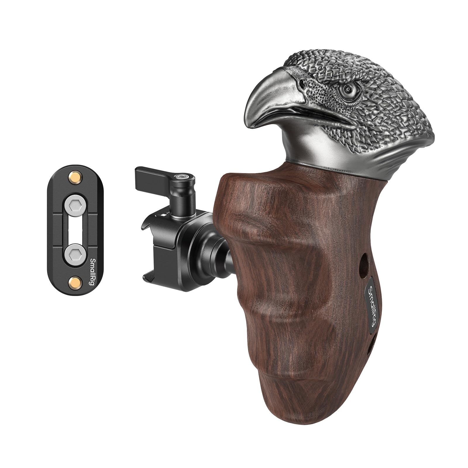 SmallRig Rotating Left-Side Wooden Handle with NATO Clamp & NATO Rail, 360° Angle Adjustment, 15 kg/33 lb Load Capacity, Ergonomic Grip