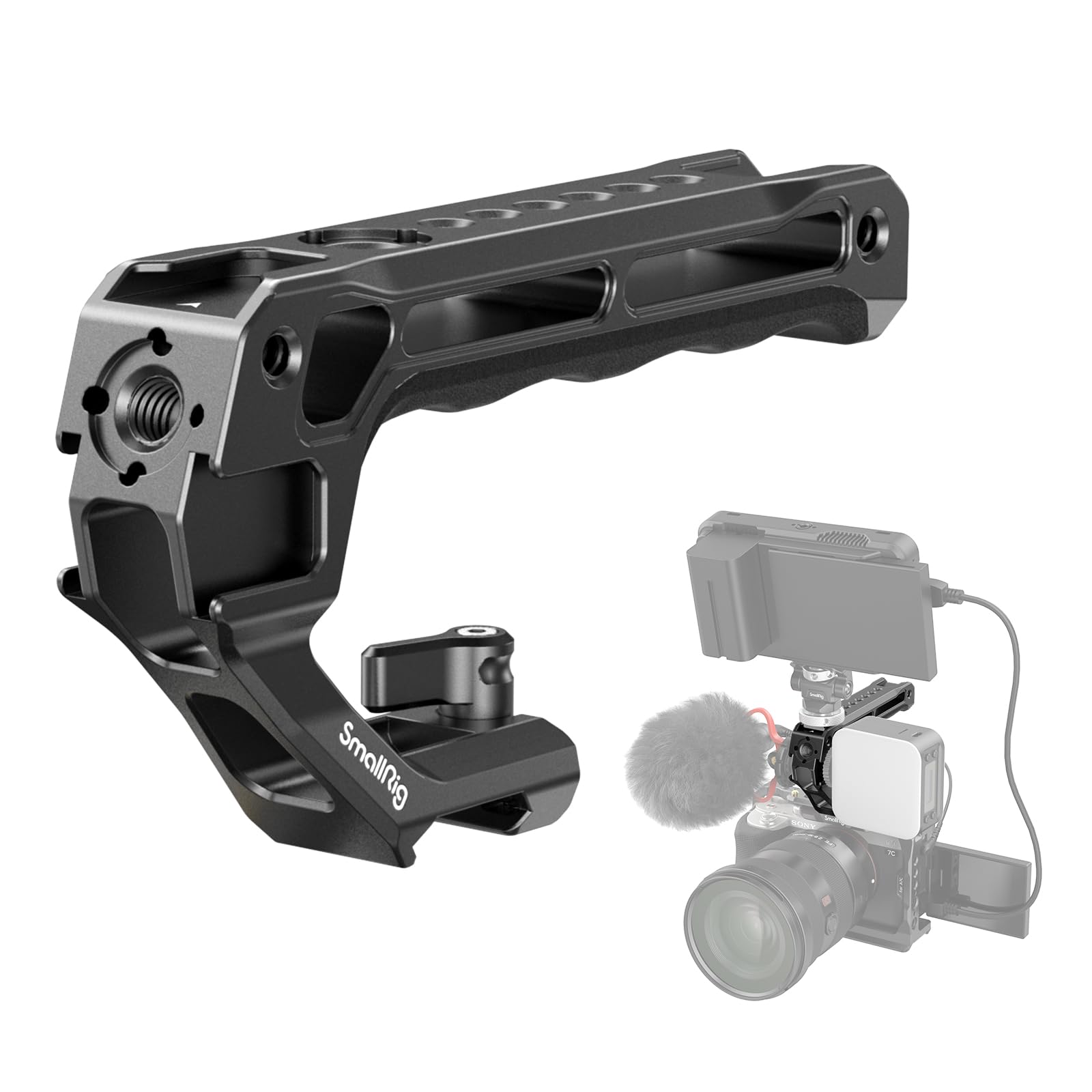 SmallRig Lightweight NATO Top Handle, Quick Release NATO Grip for DSLR Camera Cage, Universal Top Handle with 5 Cold Shoe Adapters (NATO Rail NOT Included) -3766