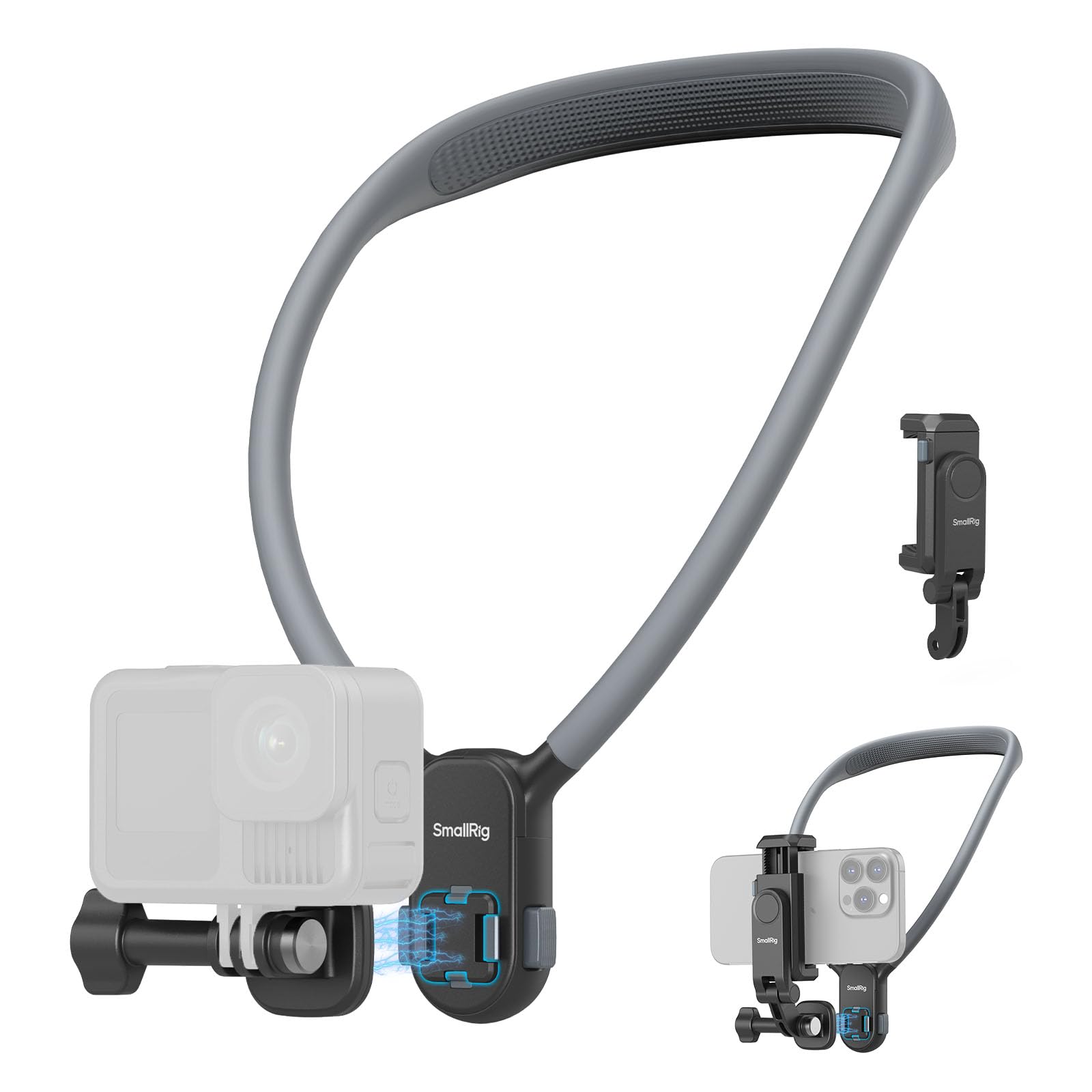SMALLRIG Magnetic Neck Mount for Action Cameras & Phones, Comfortable POV Shooting Support with Universal 2-Prong Adapter and Phone Holder, 5128