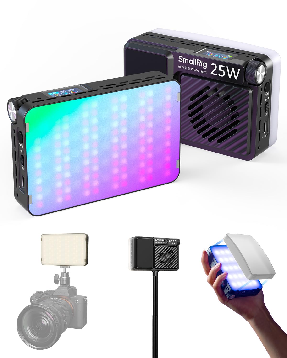 SmallRig RM 25C Mini LED RGB Video Light, 3100mAh Battery, HD LCD Display, 25W Portable Camera Light Gifts for Photographers, Content Creators, 2500K-10000K CRI 96 TLCI 99, Magnetic Mounting - 5357