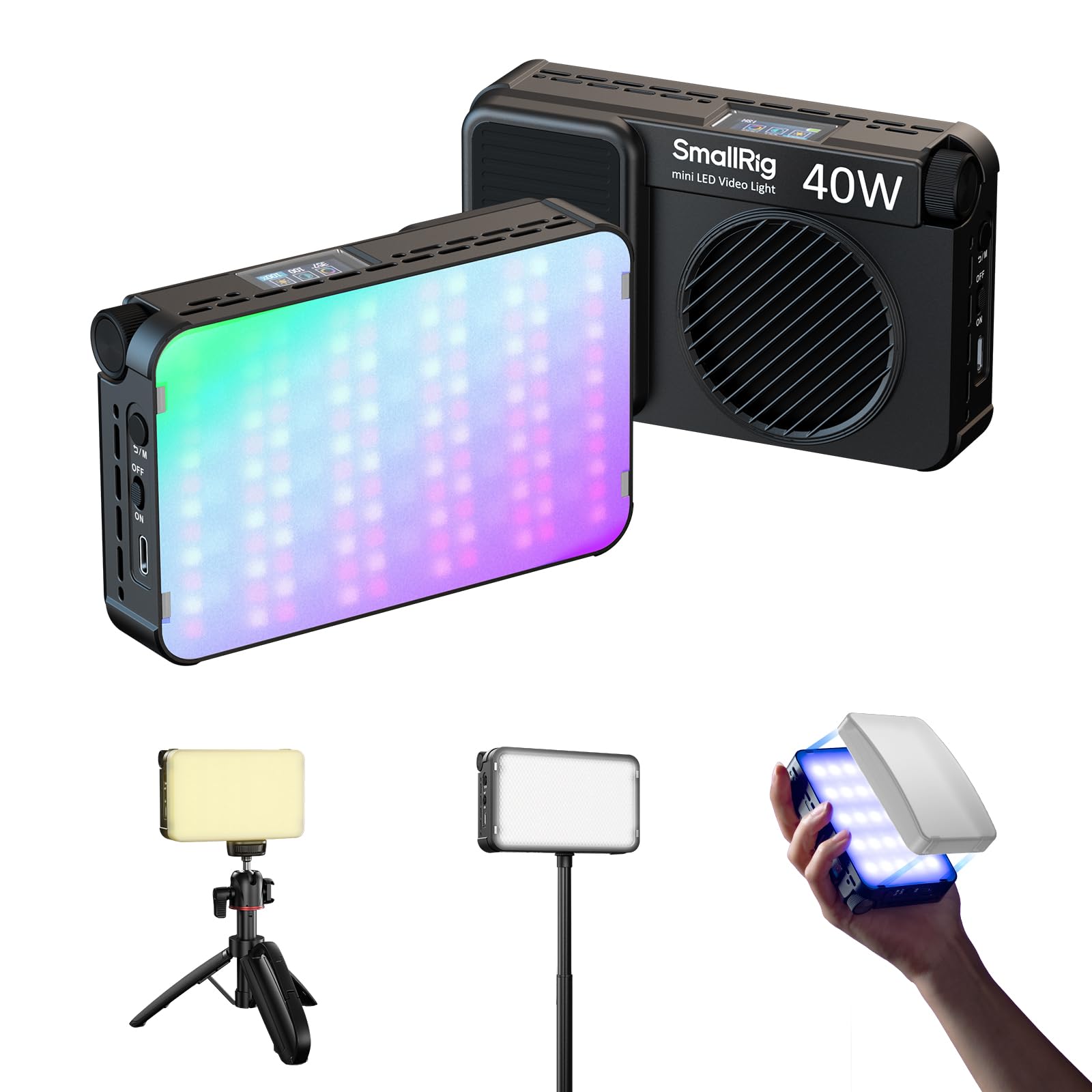 SmallRig RM 40C Mini LED RGB Video Light, 4800mAh Battery, LCD Display, Portable Camera Light for Tiktok Youtube Content Creators Photographer Gifts, 2500K-10000K CRI 96 TLCI 99, Magnetic Mount - 5359