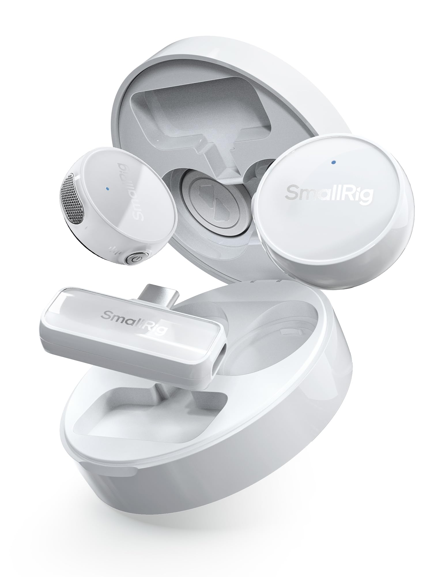 SMALLRIG S60 Wireless Lavalier Microphone with USB C for iPhone, for Android, Mini Mic with 44H Battery, Noise Reduction, Mute, Gain, Clip On Lapel Mic for Video Recording, Vlogging, Interview,White