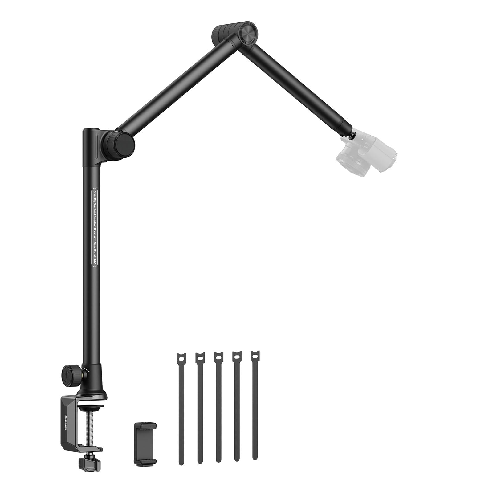 SMALLRIG Overhead 3-Section Desktop Camera Bracket, Damping Boom Arm Desk Mount with 360 Rotatable Ball Head, Tabletop C Clamp, Max Load to 4.4lbs / 2kg for Photography Videography Live Stream