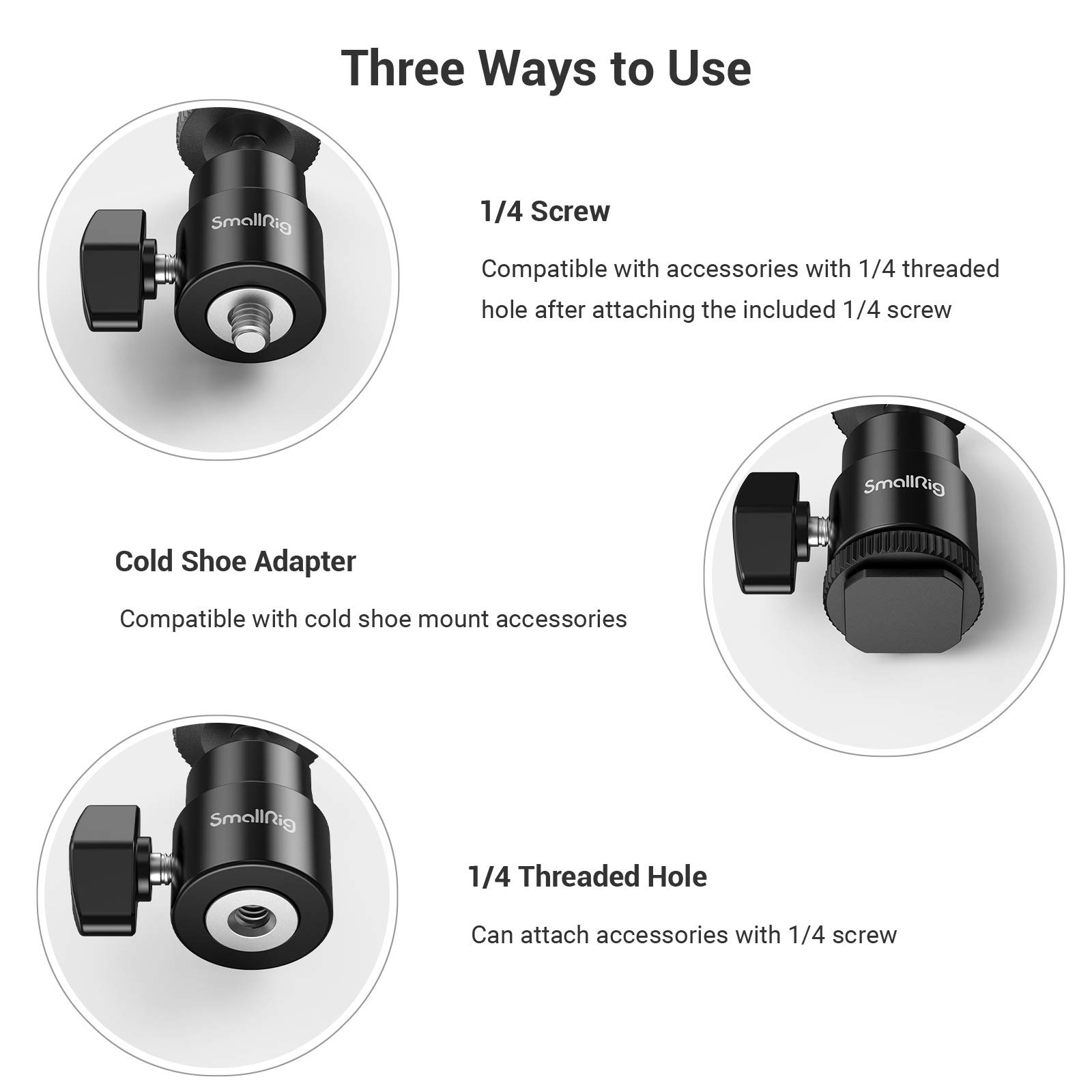 674-smallrig-1-4-camera-hot-shoe-mount-ballhead-tripod-with-additional-1-4-screw-2pcs-pack-2059-4.jpg SmallRig 1/4" Camera Hot Shoe Mount, Ballhead Tripod with Additional 1/4" Screw, 2pcs Pack - 2059