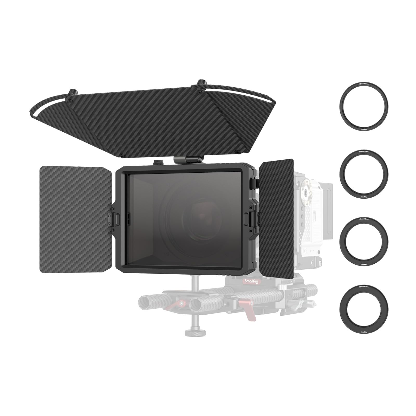 SmallRig Mini Matte Box Pro Flag Kit with Two 4 x 5.65 Filter Frame, Modular Anti-Glare System with Φ67/72/77/82-95mm Adapter Ring, Carbon Fiber Lightweight Design
