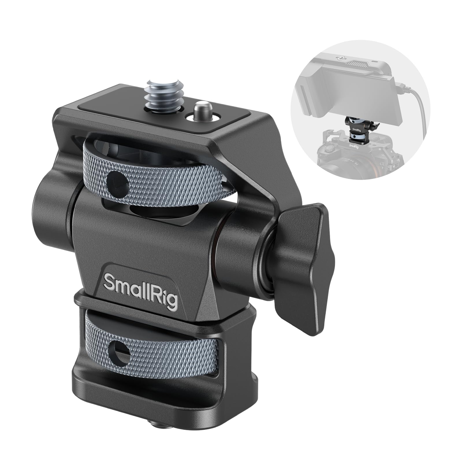 SmallRig Adjustable Camera Monitor Mount, 360° Swivel and 180° Tilt Monitor Holder, with 1/4"- 20 Screws, Bouncy Locating Pins, Anti-Twist Design, for Ninja V and V+ Monitors