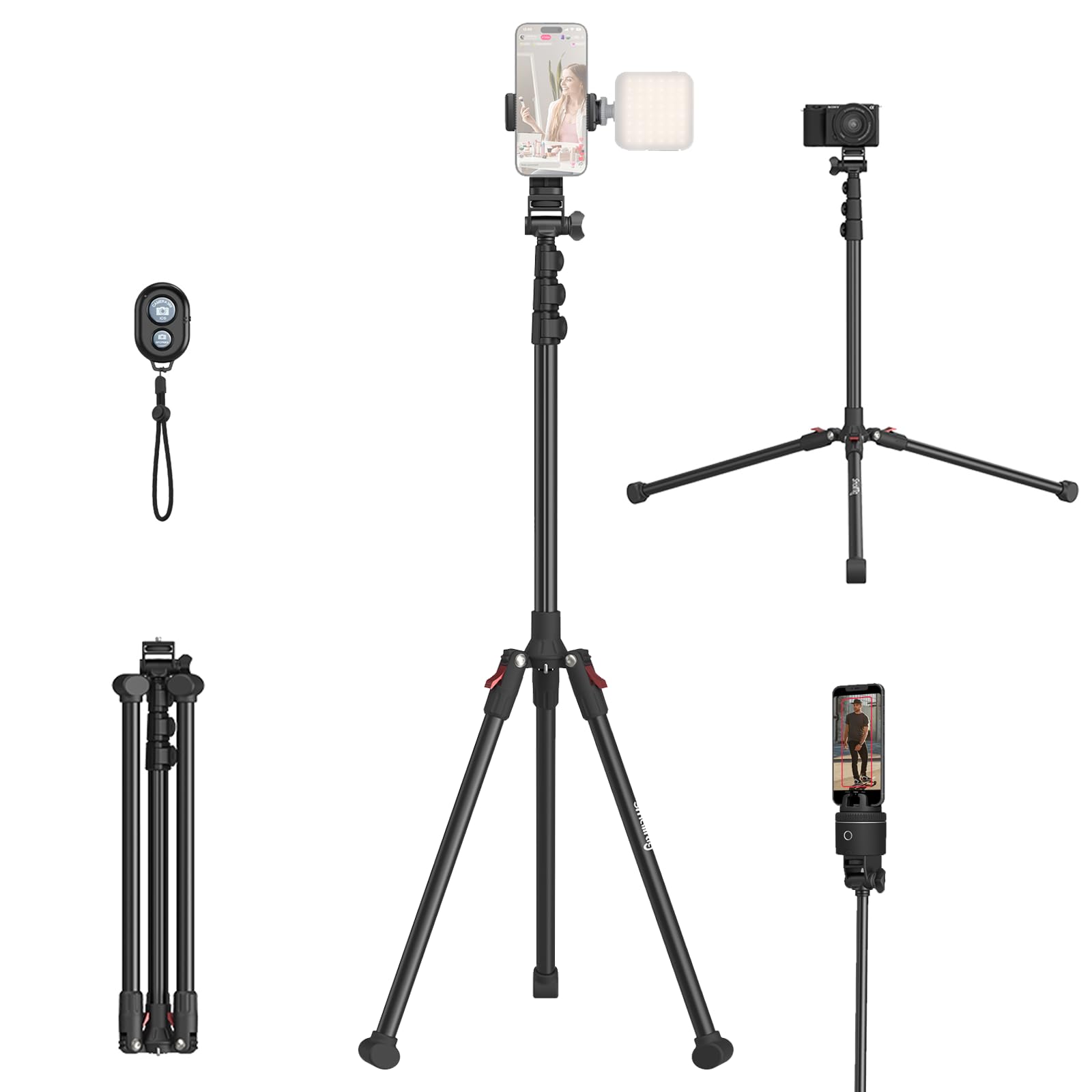 SmallRig Phone Tripod with Remote, 67" Tripod for Camera Reverse-Folding, Universal Tripod Stand for Pivo Auto Tracking Holder and Light, for Video, Vlog, Selfie and Live Stream, Encore PT-30 4363