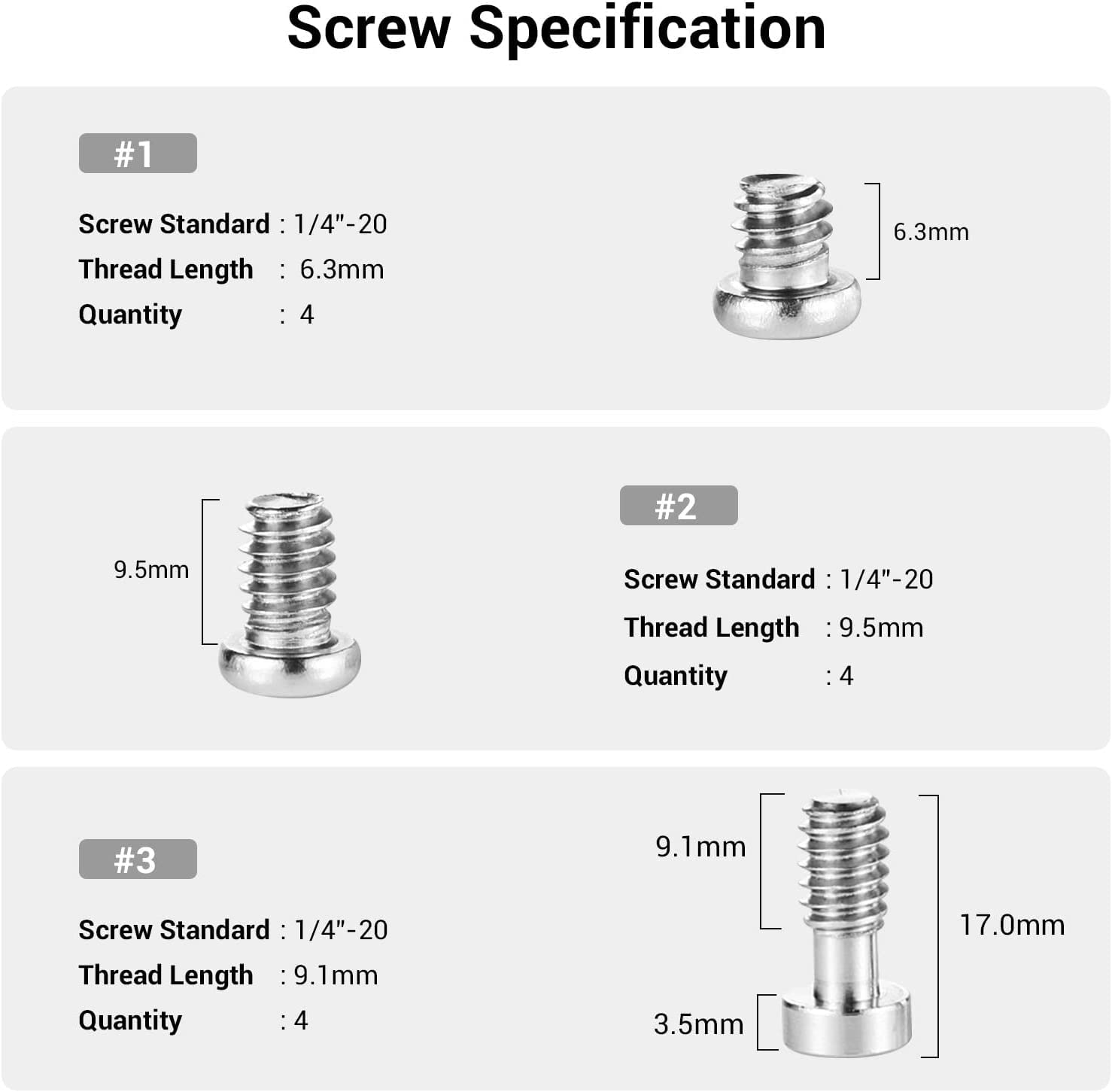 SMALLRIG Allen Wrench Screw 1/4" Screws Accessories Tool (12pcs/Pack) - 1713