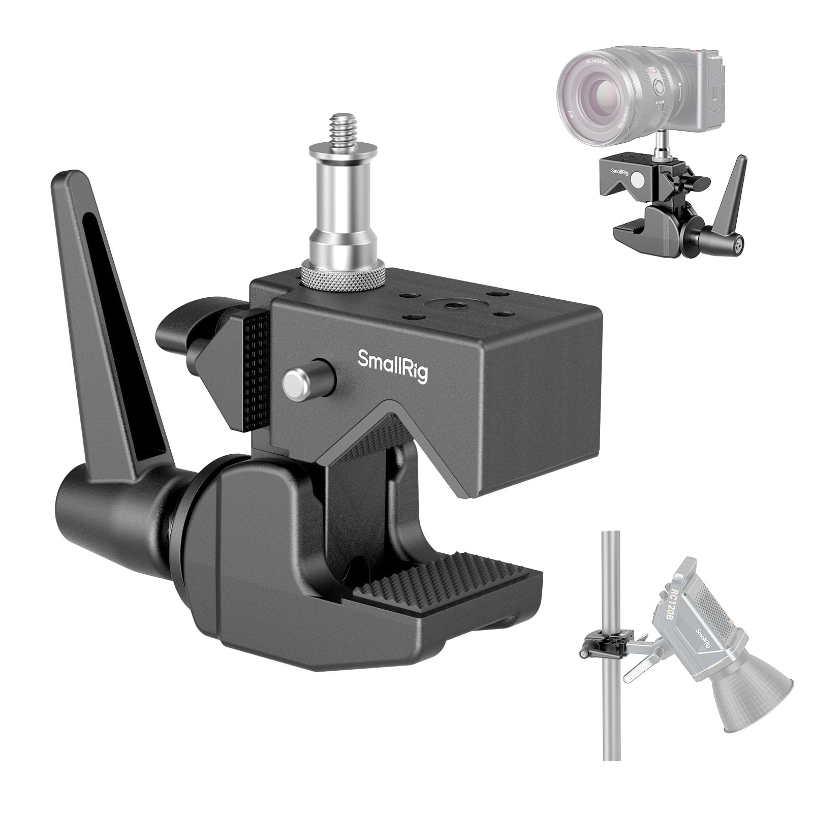 SMALLRIG Super Clamp Kit, Heavy Duty Max Load 33lb /15kg, with a 1/4"-20 & a 3/8"-16 Top Screw on a 5/8" Stud, for Photography Studio Video Camera Lighting, for Round Pipe and Flat Surface