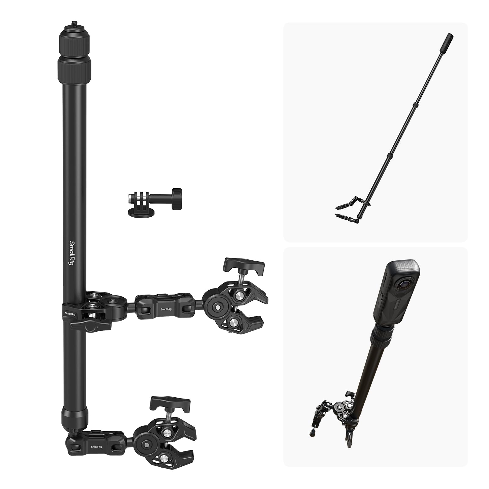 SMALLRIG Motorcycle Mount Kit for Insta360 X5 X4 X3 X2, Bicycle Handlebar Invisible Selfie Stick with Dual Ball Heads Super Clamps, Action Camera Adapter for GoPro, for DJI OSMO 360-5459