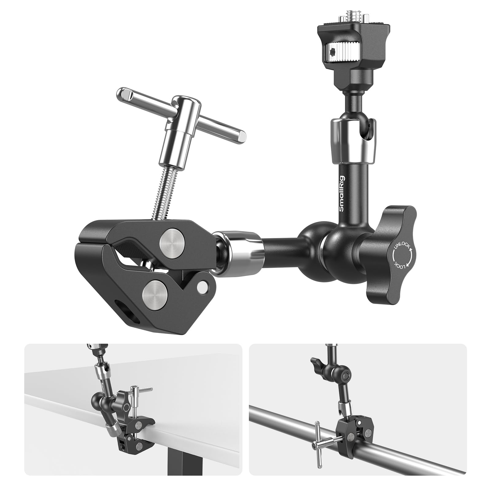 SMALLRIG 7 Inch Magic Arm with Crab-Shaped Clamp, Arm with 1/4"-20 Screw and Retractable Pins, for Action Cameras, Monitors, Video Lights, and Microphones - 5310
