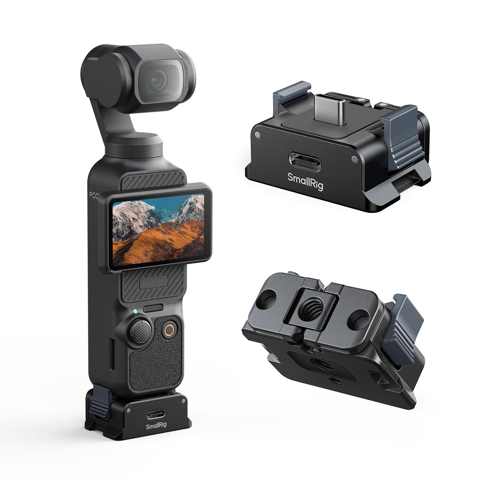 SmallRig Charging Adapter Base for DJI Osmo Pocket 3, Aluminum Desktop Type-C Charging Dock with 1/4" Screw Hole & Foldable Two Claw Mount for Tripods/Selfie Sticks, Stabilizer Base Bracket for Arca