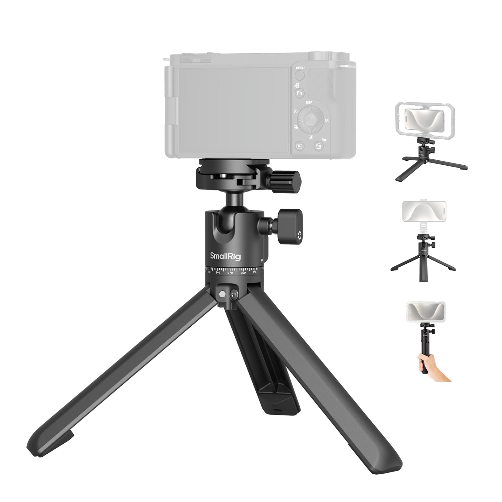 SmallRig Portable Mini Desktop Tripod, Aluminum Alloy Compact Small Tabletop Tripod with 360° Ball Head, 1/4 Screws Quick Release Plate for DSLR，Camera, Phone, Load up to 11 Pounds - 4630