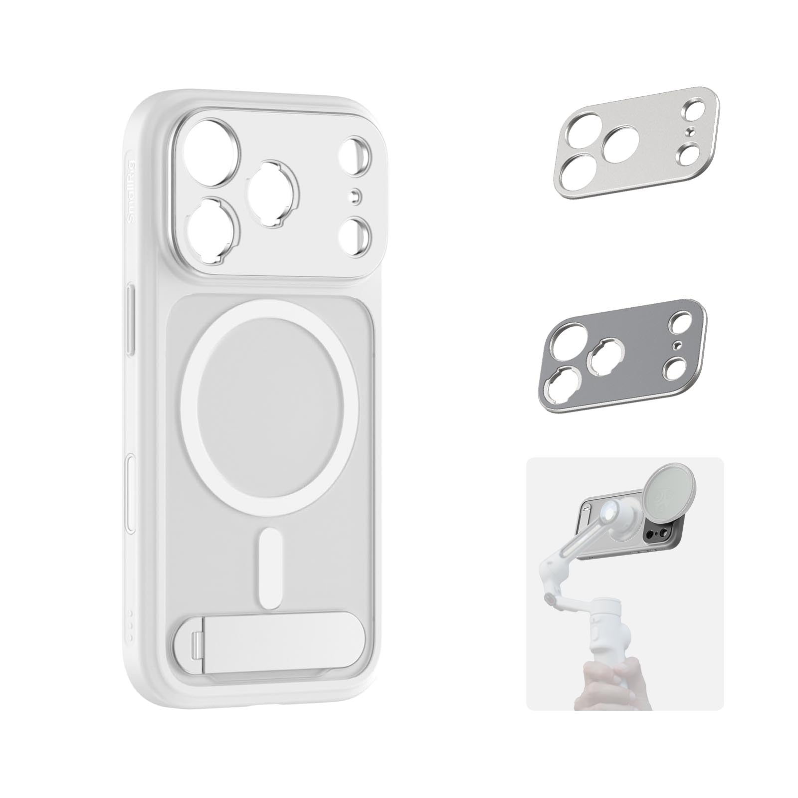SMALLRIG FilMov Phone Case Kit for iPhone 17 Pro, Magnetic Case with Adjustable Kickstand, Lens Backplate, Support for MagSafe, for Phone Gimbal Stabilizer,for DJI,for Insta360, White-5550