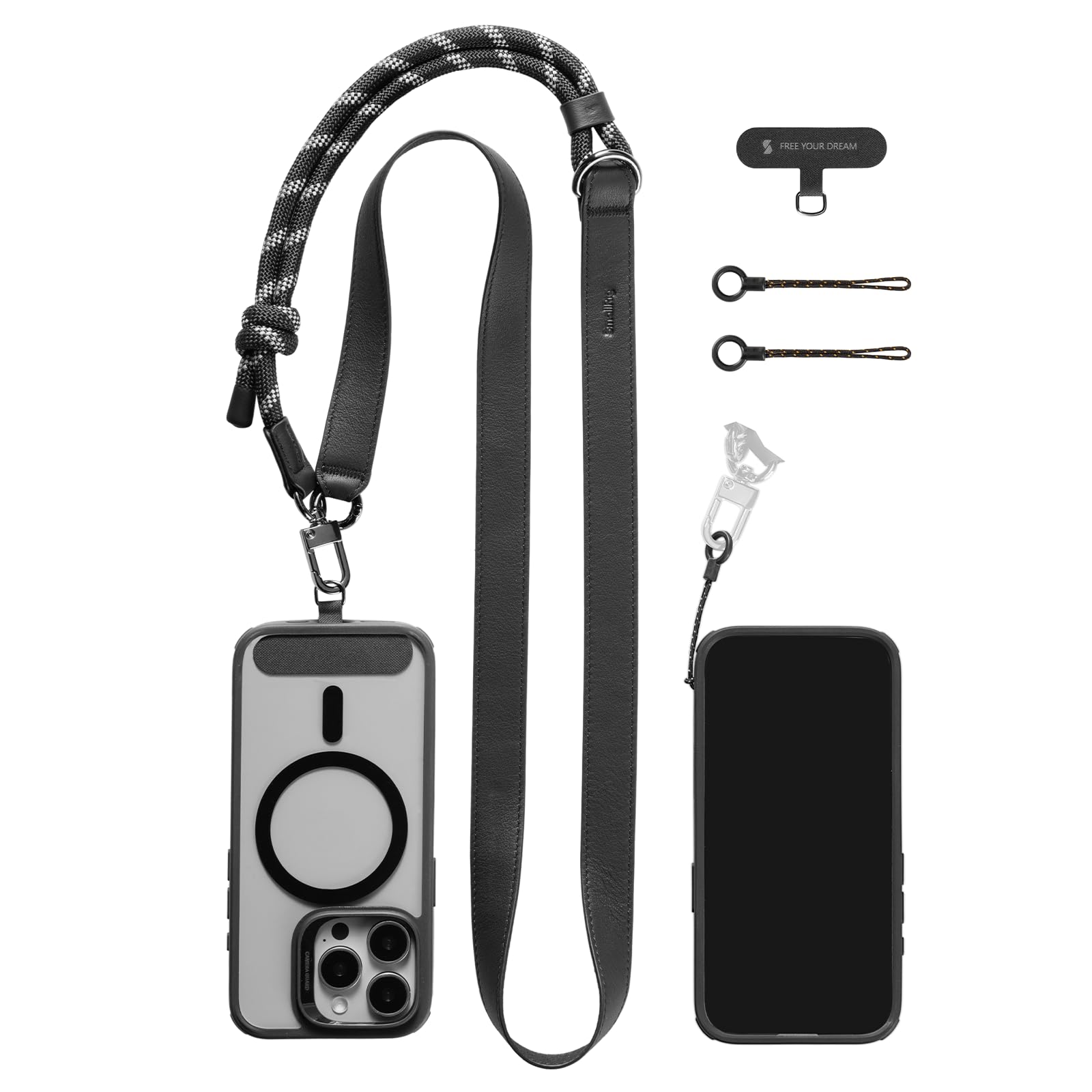 SMALLRIG Phone Shoulder Strap, Adjustable Neck or Crossbody Lanyard for All Smartphones, Leather & Nylon, Built-in Hook
