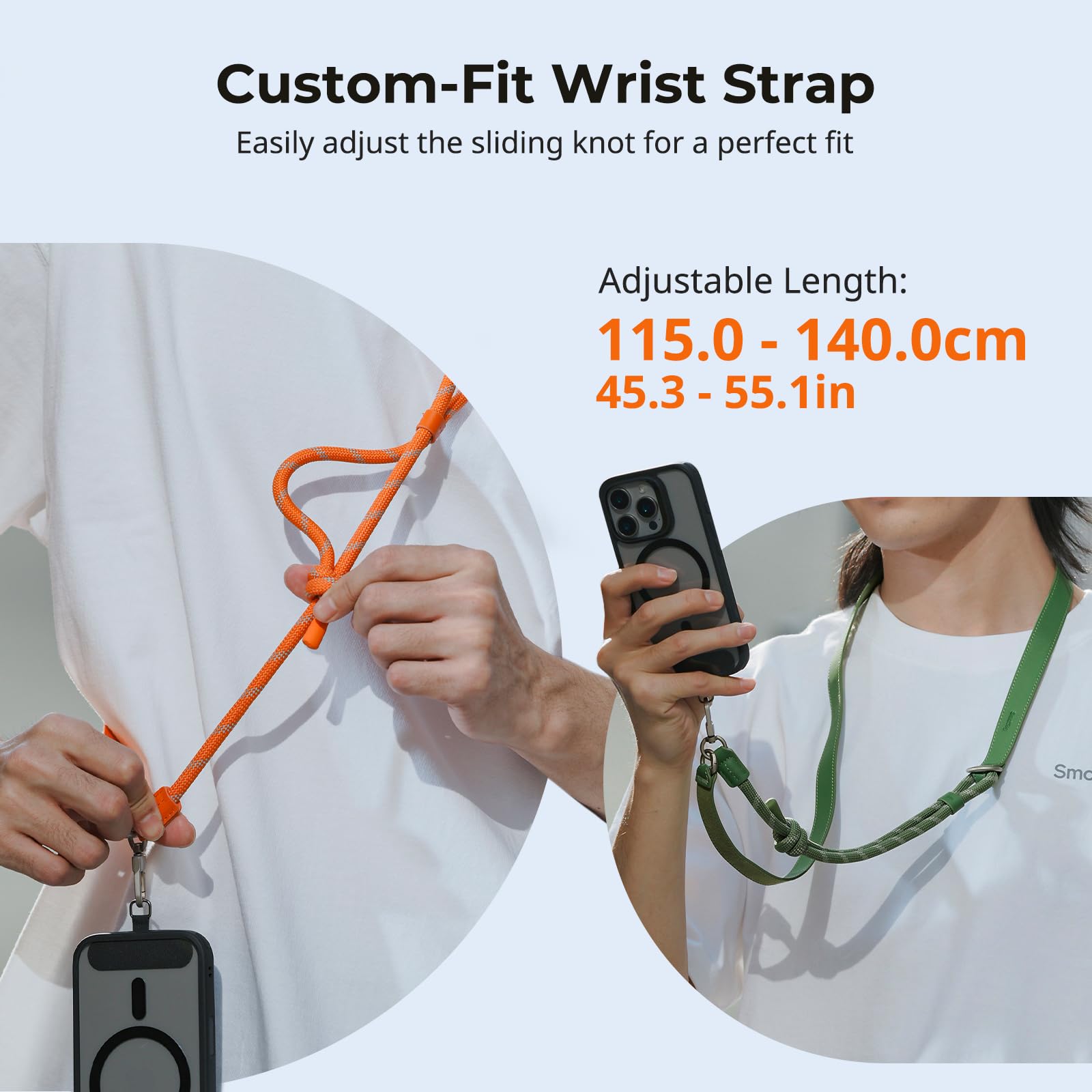 SMALLRIG Phone Shoulder Strap, Adjustable Neck or Crossbody Lanyard for All Smartphones, Leather & Nylon, Built-in Hook