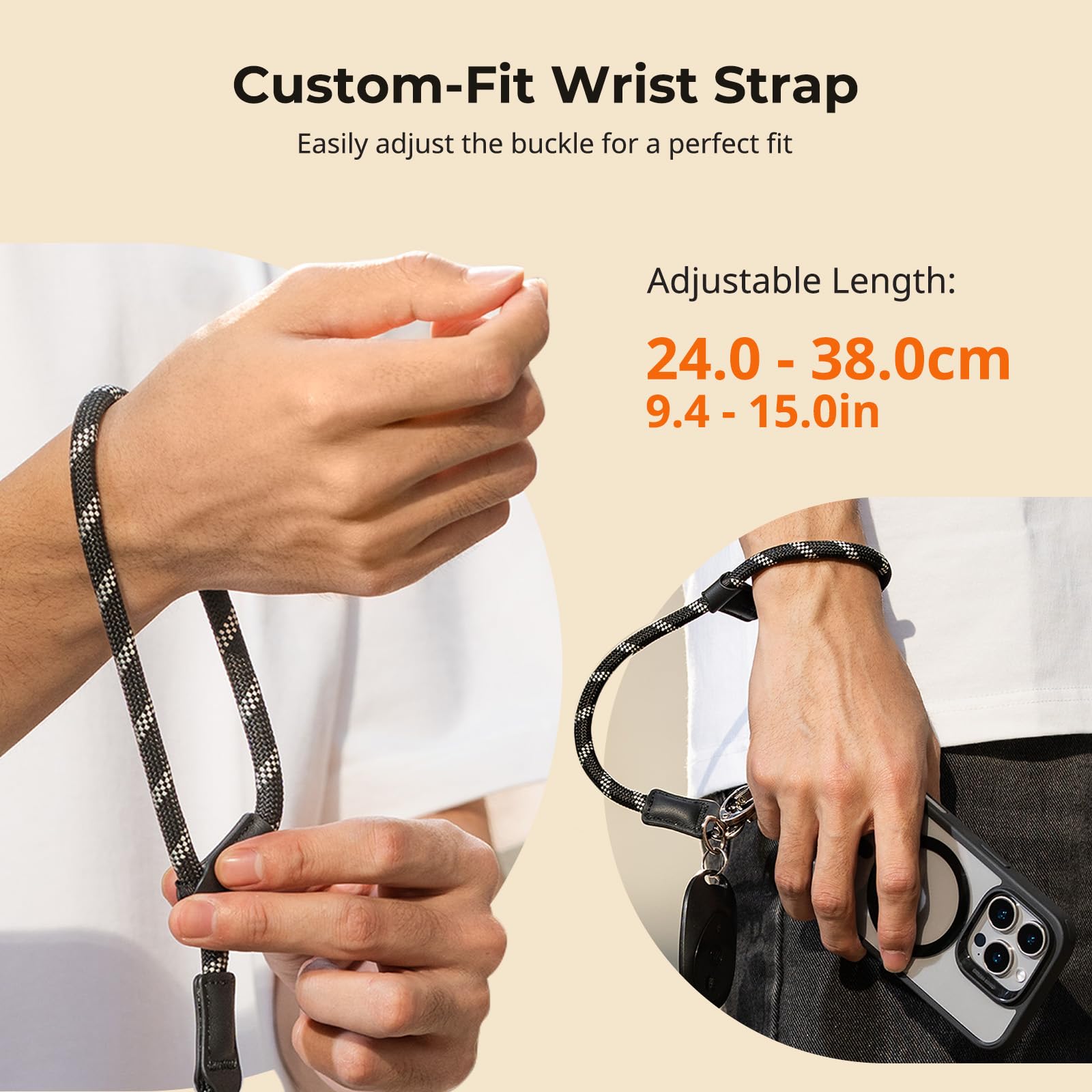 SMALLRIG Adjustable Phone Wrist Strap, 38cm Leather & Nylon Wrist Strap for iPhone, for Samsung